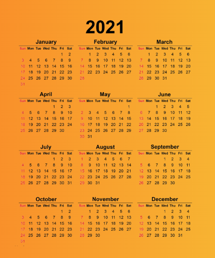 تقویم سال 2021 میلادی (ایستاده)