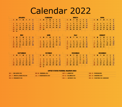 تقویم سال 2022 میلادی